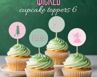 Printable Wicked Musical Cake Toppers for Birthday Celebration | Wicked cake toppers printable |  Cupcake toppers set party Wicked Inspired