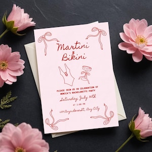 Bikinis and Martinis Bachelorette Party Invitation | Martini Beach Bachelorette Party Invite | Editable Canva Template | Old Money Aesthetic
