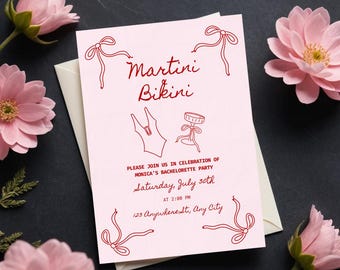 Bikinis and Martinis Bachelorette Party Invitation | Martini Beach Bachelorette Party Invite | Editable Canva Template | Old Money Aesthetic
