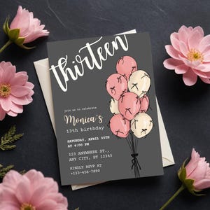 Bearbeitbar 13. Geburtstagseinladung für Mädchen | Einladung zum 13.Geburtstag Mädchen mit Schleife  Coquette Bow Canva Geburtstagseinladungs Vorlage