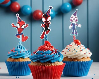 Spidey And His Amazing Friends Birthday Supplies  Printable | Spidey Cupcake Toppers Printable | Digital Spiderman Party Decor