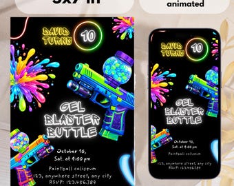 Gel Blaster Battle Birthday Invitation Template | Editable Canva Boy Birthday Invite | Gellyball Party
