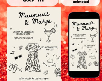 Muumuu and Margarita Invitation, Moo Moo and Margaritas Birthday Invitations, Editable Digital Invite for Pajama Party, Girls Night