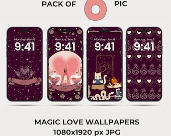 Mystical Valentines Phone Wallpaper | Magic Phone Background Pack | Enchanting Valentine’s Day iPhone Wallpaper | Digital Download | Love