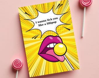 Rude Valentines Card. A dirty valentine card for your beloved. Pop Art Romantic Valentine Card. Adult Valentines Day Digital Downl