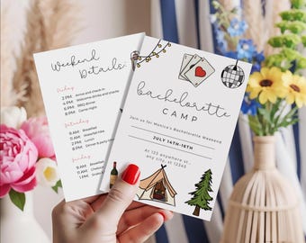 Camp Bachelorette Invitation Template: Glamping Weekend Itinerary (Digital Download)