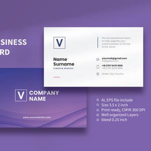 Business Card Template, Instant Download, Printable Business Card Template, Editable Card, Adobe Illustrator, Template - purple