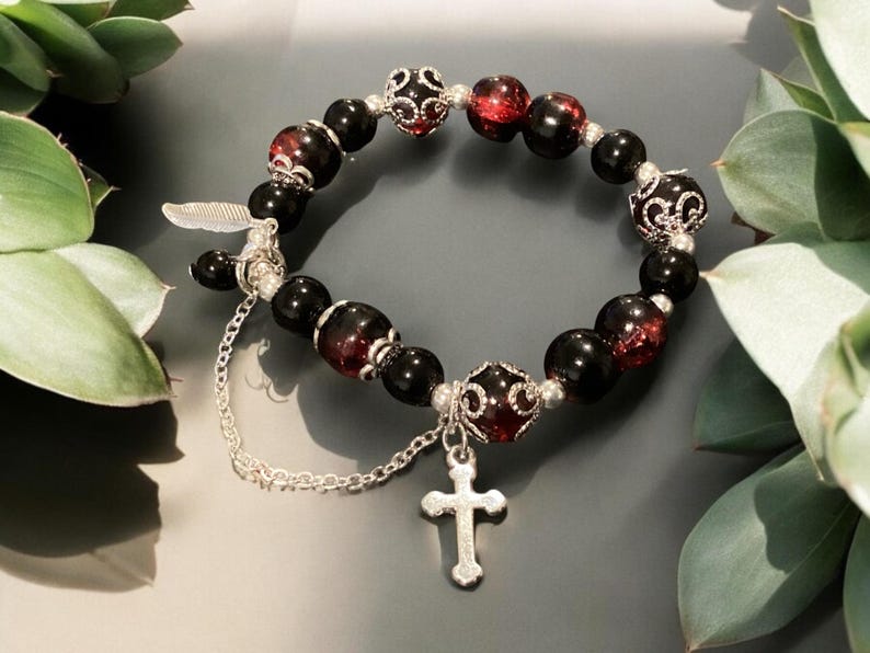 Beaded Cross Bracelet with Silver Beads