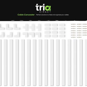 May include: White cable concealer kit with 20 pieces of white trim, 12 corner pieces, and 24 mounting clips. The kit is designed to hide and organize cables.