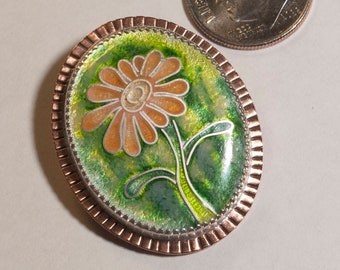 Cloisonné Enamel Pendant, Spring Flower, Silver & Copper