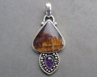 Cacoxenite in Amethyst Sterling Silver Pendant