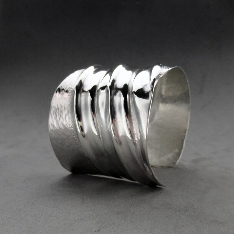 Fold Formed Hammered Sterling Silver Cuff Bracelet Size | Etsy