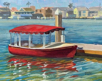 Red Duffy 9”x12” original oil painting, Newport Beach California