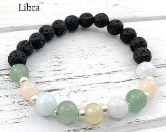 Handmade Libra Zodiac Bracelet | Aquamarine, Jade, Aventurine | Healing Stone Jewelry