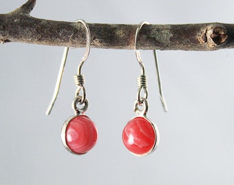 Petite Sterling Silver Pink Rhodochrosite Earrings - Spiritual Elegance