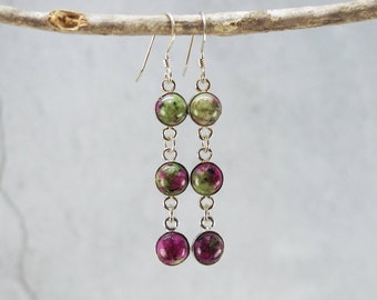 3 Stone Ruby in Zoisite Earrings