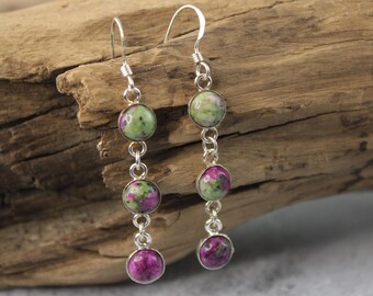 Ruby Zoisite Dangle Earrings Handcrafted Bohemian Gemstone Jewelry Crystal Lover Gift Birthday Present for Her