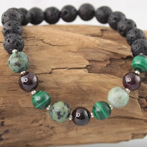 Sagittarius Zodiac Sign Bracelet, African Turquoise, Malachite, and Garnet Bracelet, Hand Made Stretch Bracelet, Sagittarius Jewelry