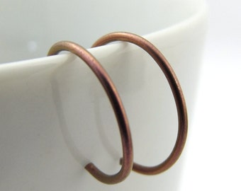 Tiny Pink Niobium Hoop Earrings, Rose Pink Backward Hoop Earrings