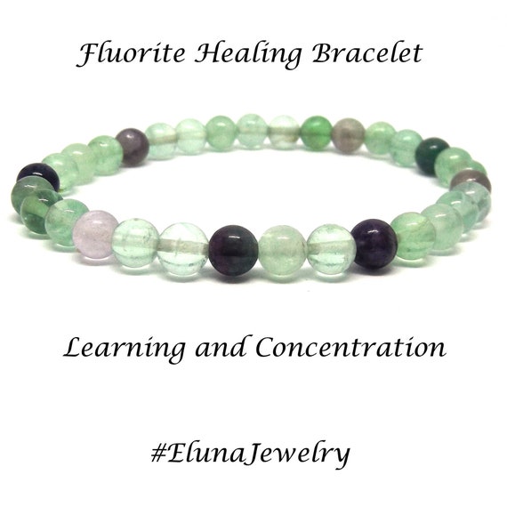 Rainbow Fluorite Gemstone Healing Bracelet Purple and Green - Etsy