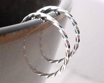 Tiny Sterling Silver Hoop Earrings, Dainty Silver Hoops, Thin Twisted Hoops, Second Hole Earrings, Sleeper Hoops, Minimalist Jewelry