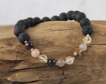 Gemini Zodiac Sign Bracelet, Tiger Eye, Moonstone, and Citrine Bracelet, Astrology Jewelry, Hand Crafted Jewelry, Stretch Bracelet