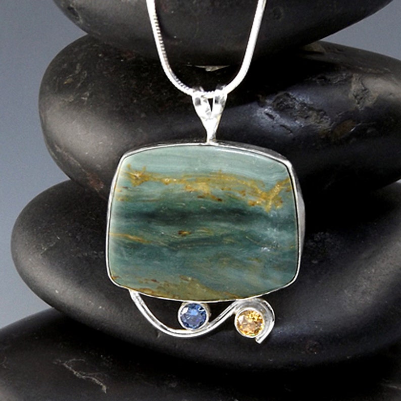 Gary Green Bog Jasper Designer Larsonite Cabochon Necklace image 0