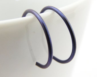 Tiny Blue Niobium Hoop Earrings, Cobalt Blue Backward Hoop Earrings