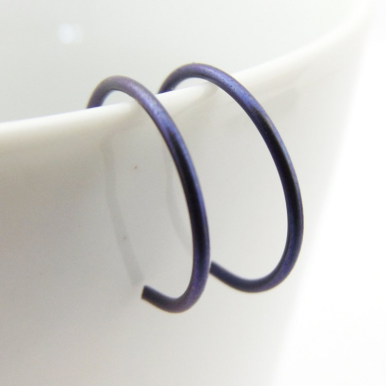 Tiny Blue Niobium Hoop Earrings Cobalt Blue Backward Hoops Hypoallergenic Lightweight Everyday Jewelry Gift for Her
