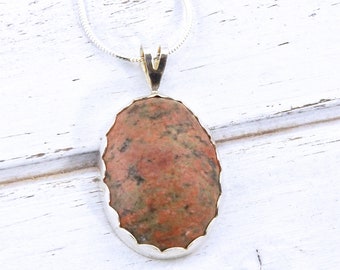 Unakite Jasper, Artisan Cabochon Necklace