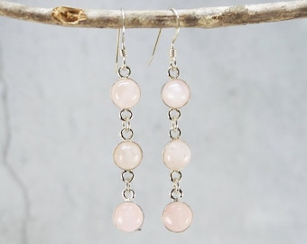 3 Stone Rose Quartz Earrings