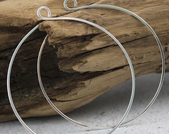 Large Hoop Earrings, Large Silver Hoops, 2 Inch Hoops, Large Sterling Silver Hoop Earrings, Thin Silver Hoops, Backward Hoops