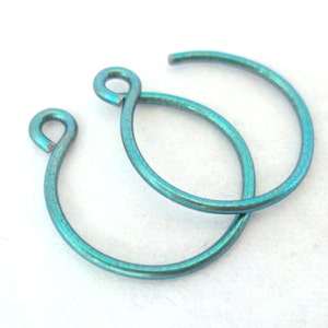 Tiny Teal Niobium Hoop Earrings, Teal Blue Backward Hoop Earrings image 3