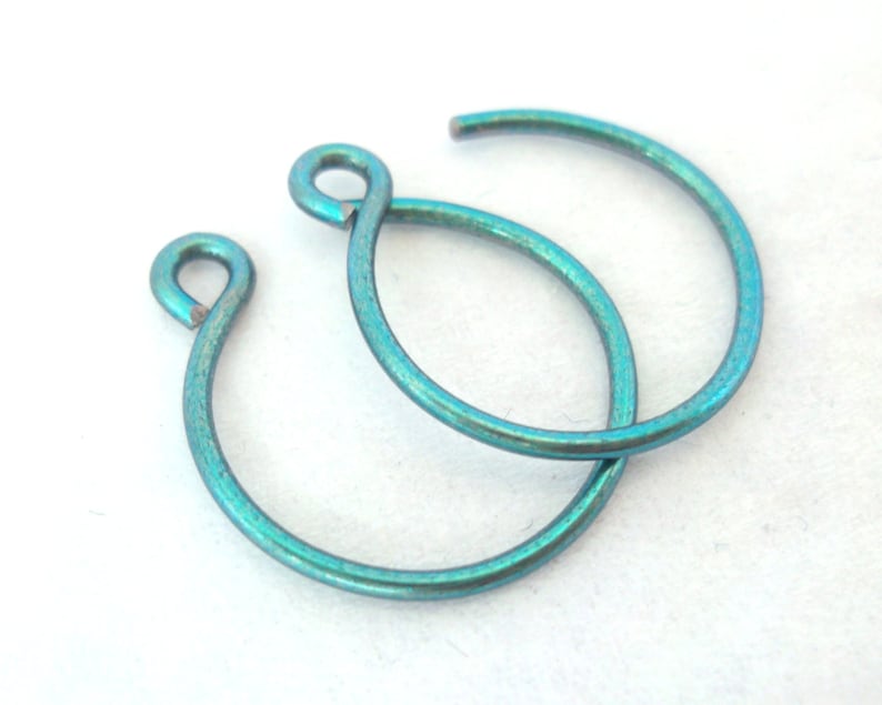 Tiny Teal Niobium Hoop Earrings, Teal Blue Backward Hoop Earrings image 3