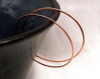 Large Copper Hoop Earrings, Thin Hoop Earrings, 2 Inch Copper Hoops, Lightweight Everyday Earrings, Rustic Boho Jewelry, Clasp-Free Hoops