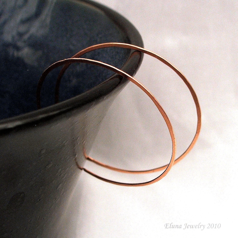 Large Copper Hoop Earrings Reverse Hoop Design Comfortable Earrings Handmade Jewelry image 1