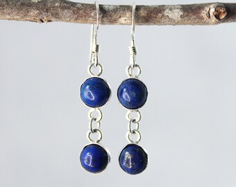 Petite Sterling Silver Two-Stone Lapis Lazuli Earrings - Spiritual Sophistication