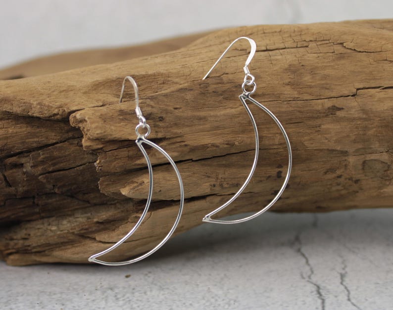 Cosmic Earrings | Crescent Half Moon Earrings | Silver Moon Phase Earrings