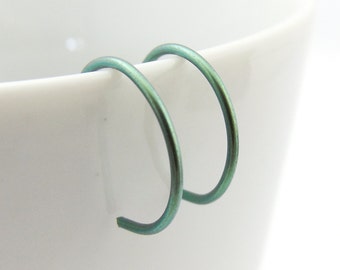 Tiny Green Niobium Hoop Earrings, Green Backward Hoop Earrings, Anodized Niobium Hoop Earrings, Green Hoop Earrings