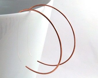 Copper Hoop Earrings, Medium Size Backward Hoops, 1.5 Inch