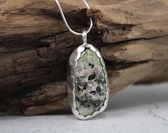 Raw Emerald Pendant Necklace, Sterling Silver May Birthstone, Black Tourmaline and Emerald Jewelry, North Carolina Stone