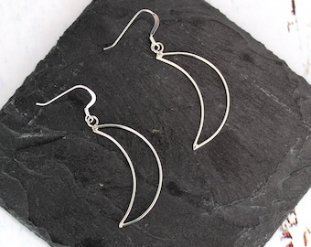 Sterling Silver Crescent Moon Earrings, Half Moon Dangle Earrings, Silver Earrings Celestial Jewelry, Handmade Silver Earrings