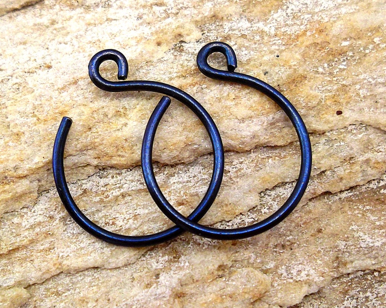 Tiny Blue Niobium Hoop Earrings Cobalt Blue Backward Hoops Hypoallergenic Lightweight Everyday Jewelry Gift for Her