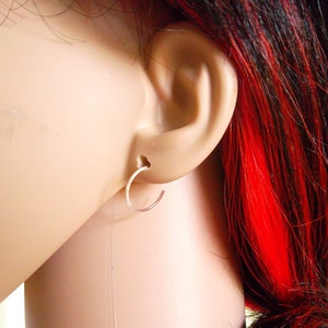 Tiny Blue Niobium Hoop Earrings Cobalt Blue Backward Hoops Hypoallergenic Lightweight Everyday Jewelry Gift for Her