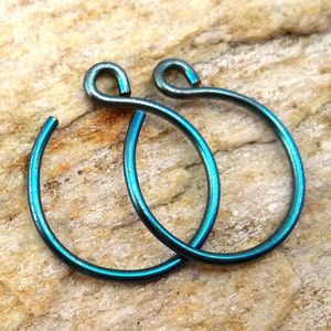 Tiny Teal Niobium Hoop Earrings, Teal Blue Backward Hoop Earrings image 2