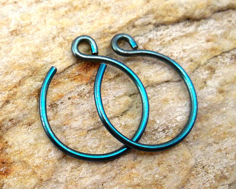 Tiny Teal Niobium Hoop Earrings Teal Blue Backward Hoops Hypoallergenic Lightweight Everyday Jewelry Gift for Her