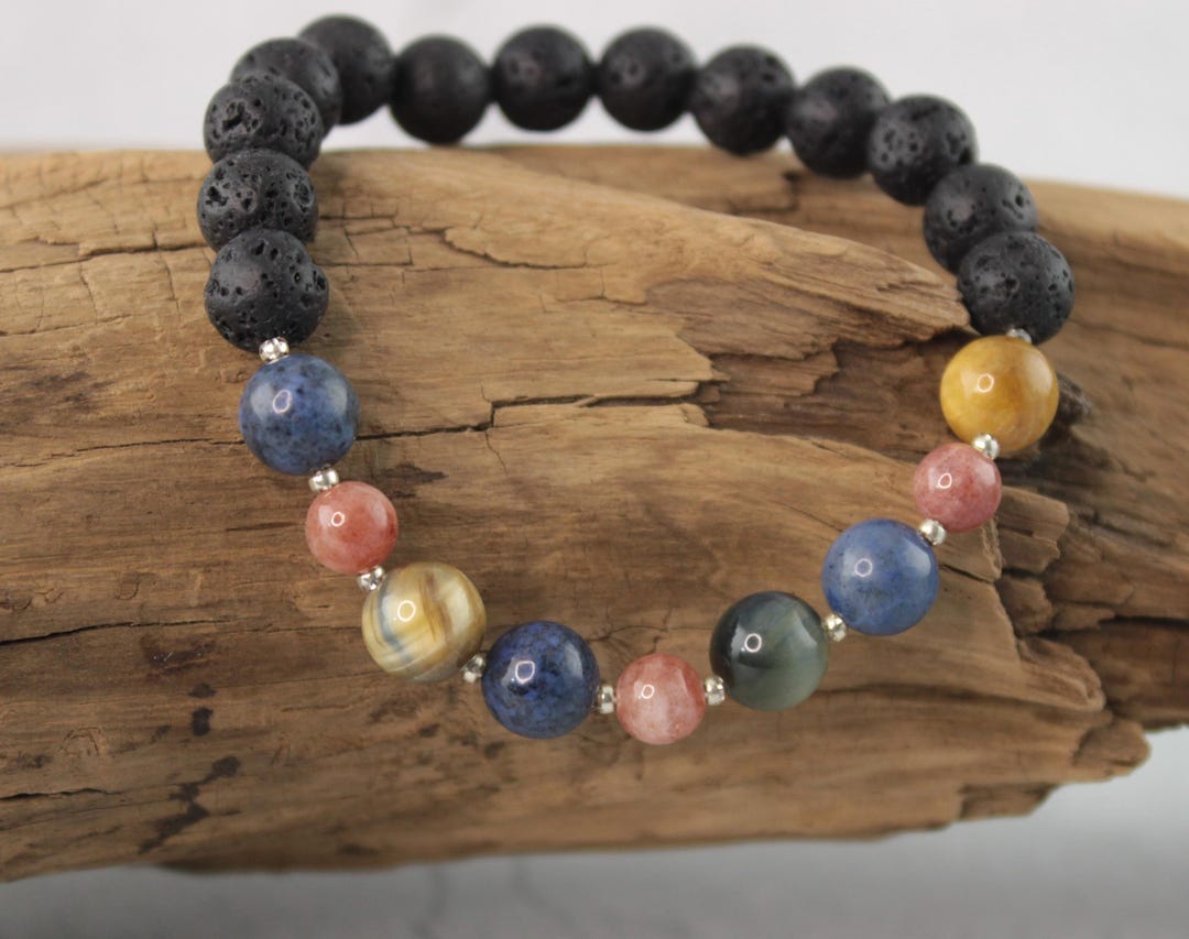 Leo Zodiac Sign Bracelet, Sunstone, Dumortierite and Tiger Eye Bracelet,  Leo Birthday Gift, Hand Made Stretch Bracelet, Leo Jewelry Gifts