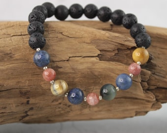 Leo Zodiac Sign Bracelet, Sunstone, Dumortierite and Tiger Eye Bracelet, Leo Birthday Gift, Hand Made Stretch Bracelet, Leo Jewelry Gifts