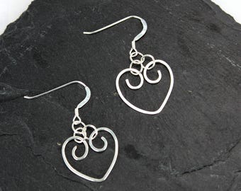 Silver Heart Spiral Earrings, Handmade Heart Jewelry, Valentine Earrings, Mother's Day Gift, Lightweight Heart Spiral Earrings
