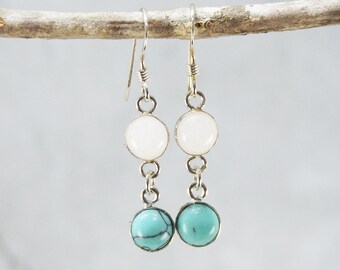 2 Stone Rose Quartz and Turquoise Howlite Earrings